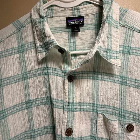 Patagonia Organic Cotton‎ Crinkle Plaid Shirt XL Short Sleeve Green - Picture 3 of 12